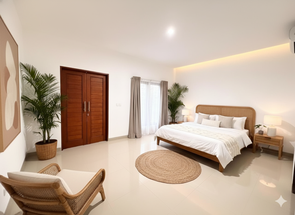 Villa bedroom with natural materials